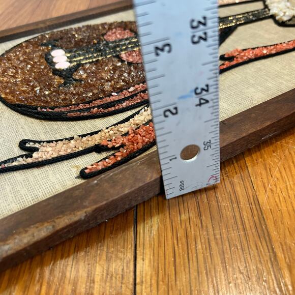 Vintage Mid-Century Gravel Art Wall Hanging – Abstract Musician with Lute - Picture 13 of 16